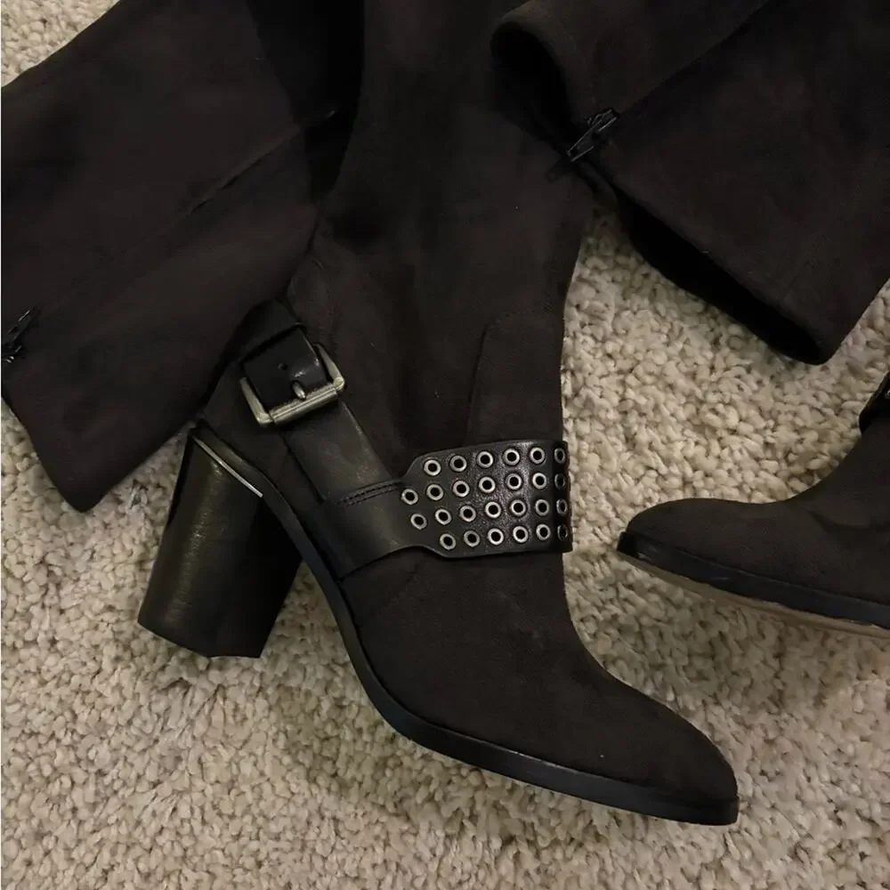 Michael Kors Stretch Suede Nadine Charcoal Tall Heeled Boots Size 6